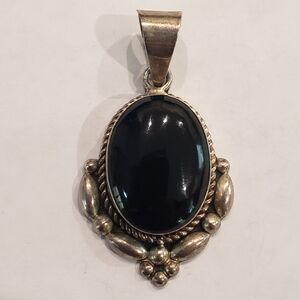 Vintage Black onyx pendant large sterling silver